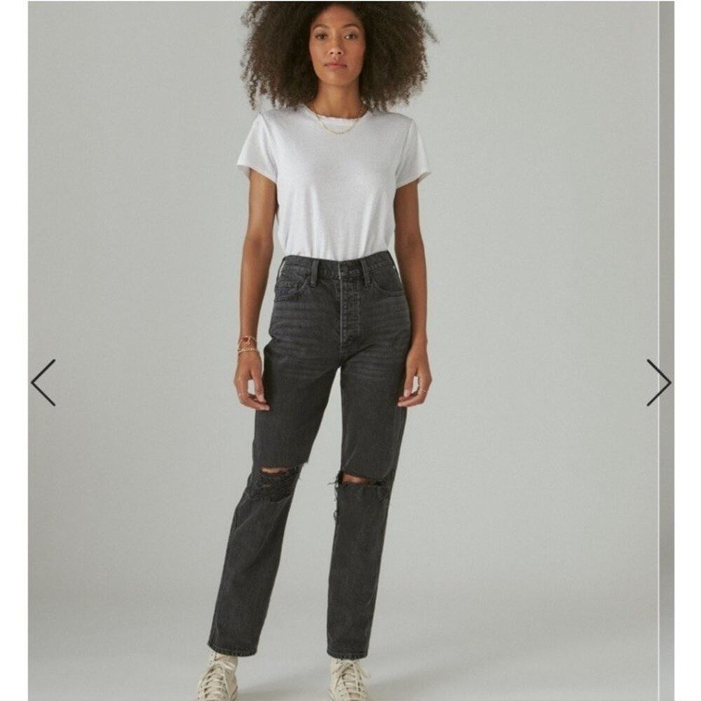 Lucky Brand High Rise Mom Jeans Women's 10/30 Drew Distressed Denim Button Fly